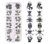 RUNRAYAY 52Pcs Halloween Nail Art Charms, Nail Charms 3D Cross Nail Art Supplies, Skull Shape Design Nail Gems Shiny Nail Jewelry Acrylic Nail Accessories for Women Nail Decorations with a Box, F