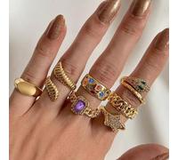 RUNRAYAY 7Pcs Chunky Stackable Rings Set for Women, Vintage Knuckle Rings Dainty Hollow Carved Joint Finger Rings Pack Adjustable Signet Mixed Size