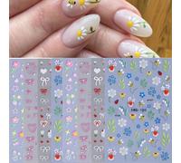RUNRAYAY 8 Sheets Summer Pink Nail Stickers, Self-Adhesive Floral Nail Decals, Spring Bee Flowers Love Nail Art, 3D Acrylic Flowers for Manicure Decor