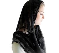 RUNRAYAY Accessories Lace Mantilla Veil Soft and Comfortable Flower Patern Spanish Style Rose Lace Veil Head Covering - Black