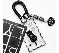 runrayay Acrylic Kpop Photocard Holder, Keychain Clear Black Cat ID Badge Holder with Keychain Student Bus Card Pendant Keychain Badge Reel Stationery for Back to School - E
