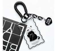 runrayay Acrylic Kpop Photocard Holder, Keychain Clear Black Cat ID Badge Holder with Keychain Student Bus Card Pendant Keychain Badge Reel Stationery for Back to School - C