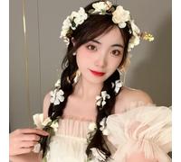 RUNRAYAY Adjustable Flower Crown Floral Headband Fairy Garland Bohemia Hair Wreath Headpiece with Ribbon for Wedding Ceremony Pregnancy Photograph Party Festival, A