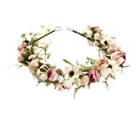 RUNRAYAY Adjustable Flower Crown Floral Headband Fairy Garland Bohemia Hair Wreath Headpiece with Ribbon for Wedding Ceremony Pregnancy Photograph Party Festival, C