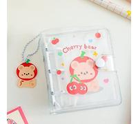 runrayay Bear Cherry Photocard Holder Book, 3 Inch Clear Mini Photo Album Collect Book 40 Pockets with Pendant DIY Keychian for Collecting Picture