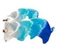 runrayay Belly Dance Faux Silk Veil Fans, 1 Pair (Left+Right) Faux Silk Bamboo Long Fans Veils, 1.5M Handmade Belly Dance Dancing Silk Fans, Dance Performance (Blue)