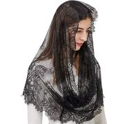 runrayay Black Lace Veil, Spanish Style Traditional Vintage Inspired Infinity Shape, Church Head Covering Latin Scarf for Mass Wedding Bridesmaids