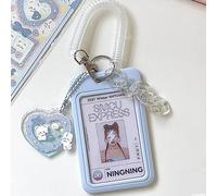 runrayay Blue Acrylic Kpop Photocard Holder with Pendant, Kawaii Keychain Photo Protector Collect Student Card Case Transparent 3 Inch Idol Card Holder (D)