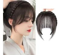 RUNRAYAY Braid Headband Synthetic Hair Fringe Headband with Bangs Hairpiec,Instant Hair Bangs for Daily Wear Women Girls, Black 1