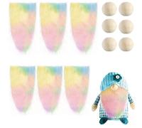 runrayay Christmas Pre-Cut Gnome Beard, 6Pcs Colorful Unfinished Handmade Dwarf Beard with 6Pcs Wooden Balls for Crafts Independence Day Christmas Valentine's Day