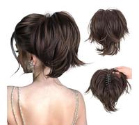 RUNRAYAY Claw Clip Messy Bun Hair Piece Short Ponytail Extension with Bendable Metals Wires Synthetic Fake Hair Bun Hair Pieces for Women DIY Full Easy Bun, Brown