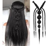 RUNRAYAY Clip in Braid Hair Extensions, 26" Boho Festival Princess Braid, Viking & Renaissance Hair Extension, Fairy Cosplay Wedding Braided Hairpieces for Women - 1B