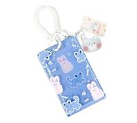 runrayay Cute Card Holder for Student Kpop Fan, Kawaii Cat Photo Card Holder Case Keychain, Blue, Back to School, Gift for Kids Teens Adults