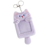 runrayay Cute Plush Kpop Photocard Holder with Keychain, Cartoon Bear Photo Sleeve ID Bank Credit Card Holder Protector, Purple Cat with Tail