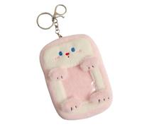 runrayay Cute Plush Kpop Photocard Holder with Keychain, Cartoon Bear Photo Sleeve ID Bank Credit Card Holder Protector, Pink Toast