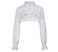 RUNRAYAY Detachable Dickey Blouse Fake Collar Long Lantern Sleeve Sun Protection Lace Half Shirt Lace Cardigan Flared False Collar Crop Top - White