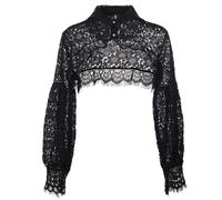 RUNRAYAY Detachable Dickey Blouse Fake Collar Long Lantern Sleeve Sun Protection Lace Half Shirt Lace Cardigan Flared False Collar Crop Top - Black