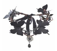 RUNRAYAY Elf Buttterfly Crown Headband, Black Handmade Floral Headpiece Fairy Crown for Women Renaissance Cosplay Photo Shoot, A