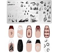 RUNRAYAY Flame Nail Stamping Plates, Nail Stamp Plate Stripes Nail Art Stamp Stencils Printing Template Stainless Steel Nail Art Tools