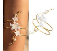RUNRAYAY Flower Arm Cuff Bracelets for Women, Adjustable Gold Upper Armband Jewelry Boho Flower Open Wrap Statement Bangle Bracelet Arm Cuff Jewelry Gifts for Women, A