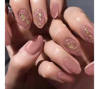 RUNRAYAY Gilding Press on Nails, Gold Medium Press on Nails Almond, Stick on Nails for Wedding Gift Butterfly Fake Nails Tips Full Cover False Nails for Women and Girls 24Pcs