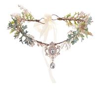 RUNRAYAY Green Woodland Elf Crown Headpiece with Eyebrow Pendant, Fairy Crown Forest Circlet Flower Headband for Women Renaissance Renfaire Costume Fantasy Cosplay Halloween, A