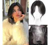 RUNRAYAY Hair Toppers for Women Real Human Hair, 360° 3D No Bangs Top Hair Extensions Hair with Eight-Character Bangs, Covers Sparse Hair, Topper for Adds Volume for Thin Hair Daily Use, Black Style 1