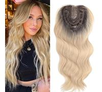 RUNRAYAY Hair Toppers for Women with Thinning Hair, 22 Inch 360° 3D Synthetic Curly Wavy Side Part Clip in Bangs(Gold Gradient R4/22/88#)