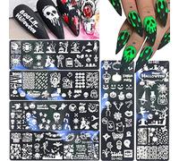RUNRAYAY Halloween Nail Art Stamping Plates, 6Pcs Halloween Nail Stamp Plate Templates Pumpkin Grimace Skull Eye Holiday Party Manicure Stencils Design Tool