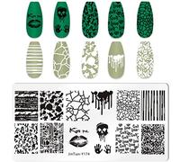 RUNRAYAY Halloween Nail Stamp Plate, Scare Theme Nails Art Stamping Stencils, Nail Plate Template Image Stainless Steel Nail Art Tools Terrorist Series