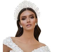 RUNRAYAY Halo Crown Headpiece White Crown Queen Headdress Goddess Headband Wedding Renaissance Tiara Birthday Party Photo Shoot Cosplay Handmade Accessories (A)