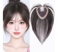 RUNRAYAY Hook&Loop Design Bangs Hair Clip, 360° 3D Cover Clip in Bangs Human Hair Toppers with Bangs, 8X11cm Hair Pieces for Women Fake Bangs for Daily Wear (Straight Bangs)