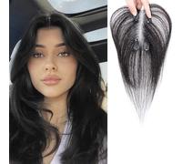 RUNRAYAY Human Hair Toppers for Women Real Human Hair for Thinning Hair 360° 3D Cover, 5.5 * 11cm Silk Base Hairpieces with Bangs Clip in Hair Pieces Black