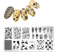 RUNRAYAY Ice Cream Nail Stamping Plates Cherry Flower Nail Stamp Plate Nail Art Stamper Stencils Printing Template Stainless Steel Nail Art Tools