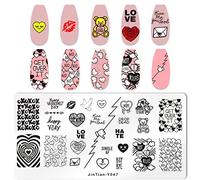 RUNRAYAY Love Style Nail Art Stamping Template, Heart Lip Word Bear Image Nail Plates Nail Supplies, 1Pc Mix Pattern Vintage Nail Templates for Printing Stencil Tools