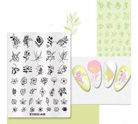 RUNRAYAY Nail Stamping Plate Leaf Flower Nature Template Image Design Plates for Nail Art Decoration and DIY Nail Art - 7.6 x 10.2Cm