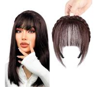 RUNRAYAY Natural Fake Bangs Hair Piece Clip Long Wig Synthetic Hair Band Bangs Headband Headbands for Women, Dark Brown