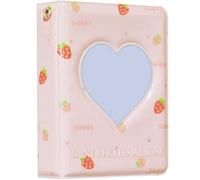 runrayay Pink 3 Inch Mini Photo Album Kpop Photocard Binder, 40 Pockets Strawberry Love Heart Hollow Photocard Holder Book, Business Card Photocard Sleeves