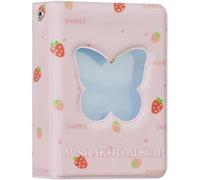 runrayay Pink Kpop Photocard Binder, 3 Inch Strawberry Butterfly Hollow Photocard Holder Book Sleeves, 40 Pockets A5 Binder Mini Photo Album for Business Card Holder