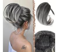 RUNRAYAY Ponytail Extension, 6" Short Claw Clip in Ponytail Hair Extensions Messy Bun Hair Piece Natural Soft Synthetic Straight Pony Tail Hair Pieces for Women - Py293-T1B/0906