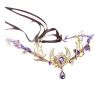 RUNRAYAY Purple Elf Flower Crown, Gothic Fairy Crown Elven Flower Circlet Woodland Wreath Cosplay Accessory for Women Girls Goth Wedding Photo Shoot, D