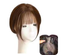 RUNRAYAY Real Human Hair Toppers, 360° 3D Cover Human Hair Topper for Women with Thinning Hair Hair Loss with French Bangs, Human Hair Toppers for Women Daily, Light Brown Style 2