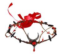 RUNRAYAY Red Elf Crown, Moon Crystal Headpiece Gothic Tiara Elven Woodland Tiara for Renaissance Fae Cosplay Halloween Costume, A