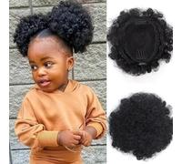 RUNRAYAY Small Afro Puff Ponytail Extension for Kids, Natural Drawstring Ponytails and Messy Hair Bun, Baby Black Women Short Children African American Summer Double Synthetic, 4C Fake Bun Kinky Curly