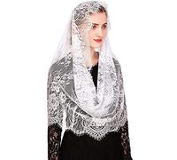 RUNRAYAY Spanish Style Lace Infinity Veil, Traditional Vintage Inspired Infinity Shape Mantilla Scarf Latin Mass Head Covering for Church