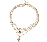 RUNRAYAY Summer Pearl Layered Necklace for Women, Rhinestone Terror Eyes Pendant Clavicle Chain, Festival Neck Chain Jewelry, Wedding Rhinestone Body Jewelry