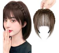 RUNRAYAY Synthetic Braided Headband with Bangs Hair Fringe Long Sides Instant Natural Hair Band for Daily Wear Women Light Brown