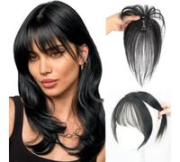 RUNRAYAY Vigorous Clip in Bangs 100% Real Human Hair Wipsy Fack Bangs Hair Clip, 360°Cover Natural Black Clip on Bangs for Women Hairpieces Curved Bangs for Daily Wear (Nature Black)