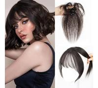 RUNRAYAY Vigorous Clip in Bangs 100% Real Human Hair Wipsy Fack Bangs Hair Clip, 360°Cover Natural Black Clip on Bangs for Women Hairpieces Curved Bangs for Daily Wear (Brown Black)