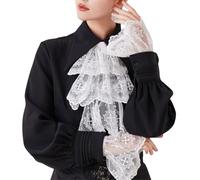 RUNRAYAY White Colonial Unisex Lace Jabot Collar and Cuffs Set, Elizabethan Vampire Costume for Halloween Cosplay
